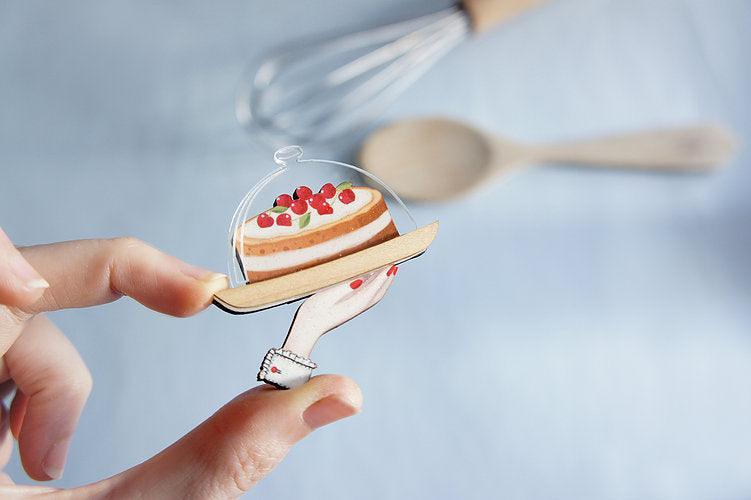 Retro Cherry Cake Brooch by Laliblue
