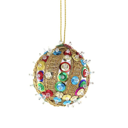 Ribboned And Sequined Bauble - Small