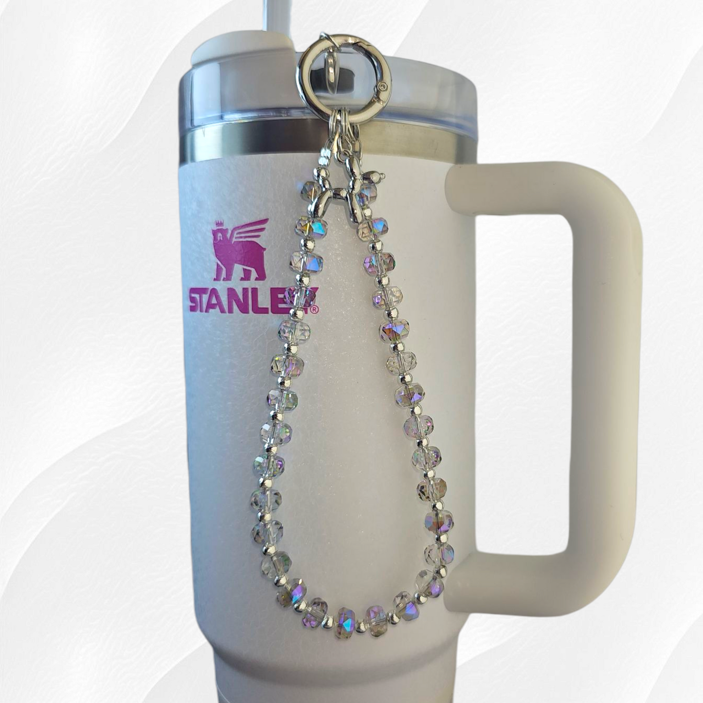 Crystal Beaded Balloon Dog Tumbler Charm Bracelet  - Chrome Rainbow