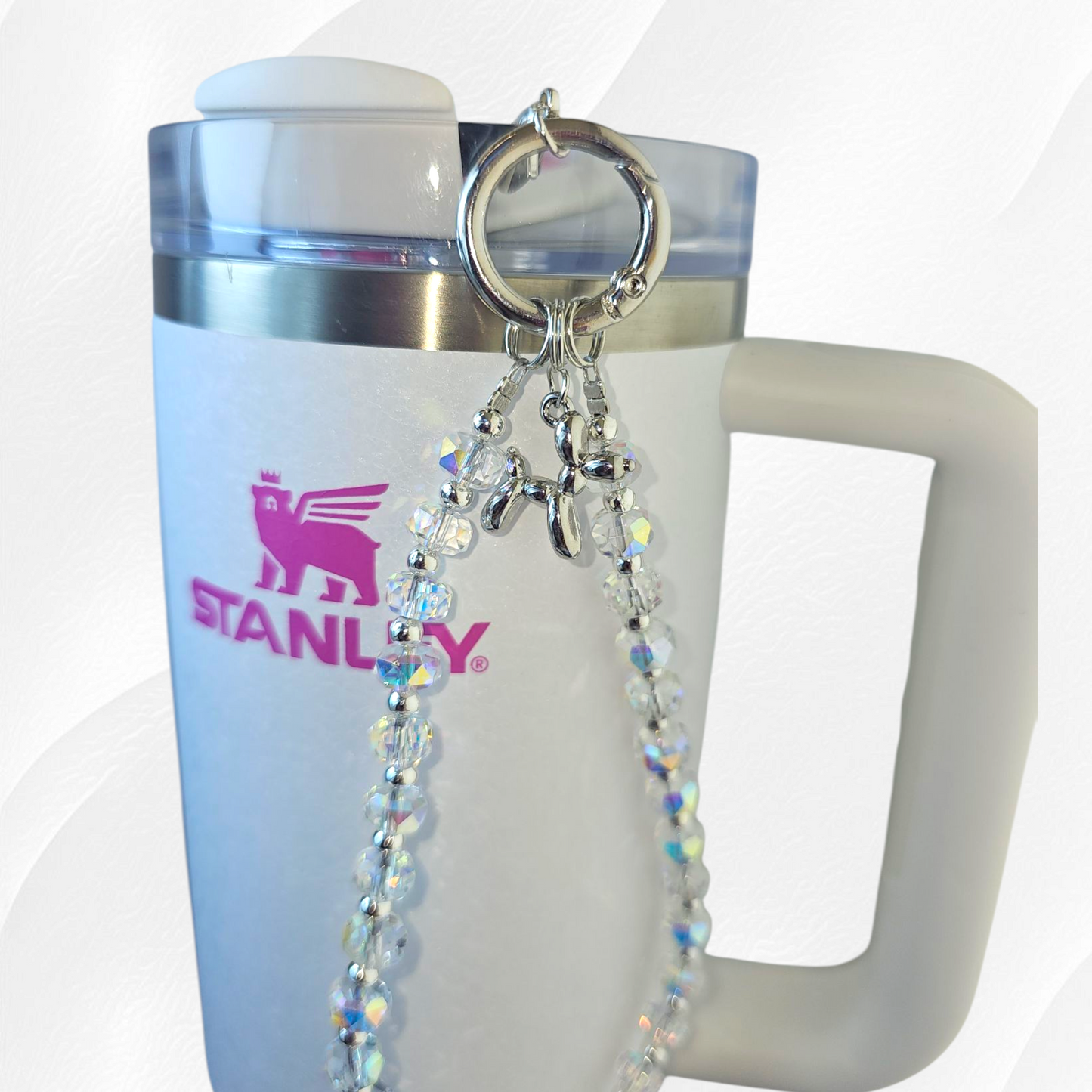 Crystal Beaded Balloon Dog Tumbler Charm Bracelet  - White Rainbow