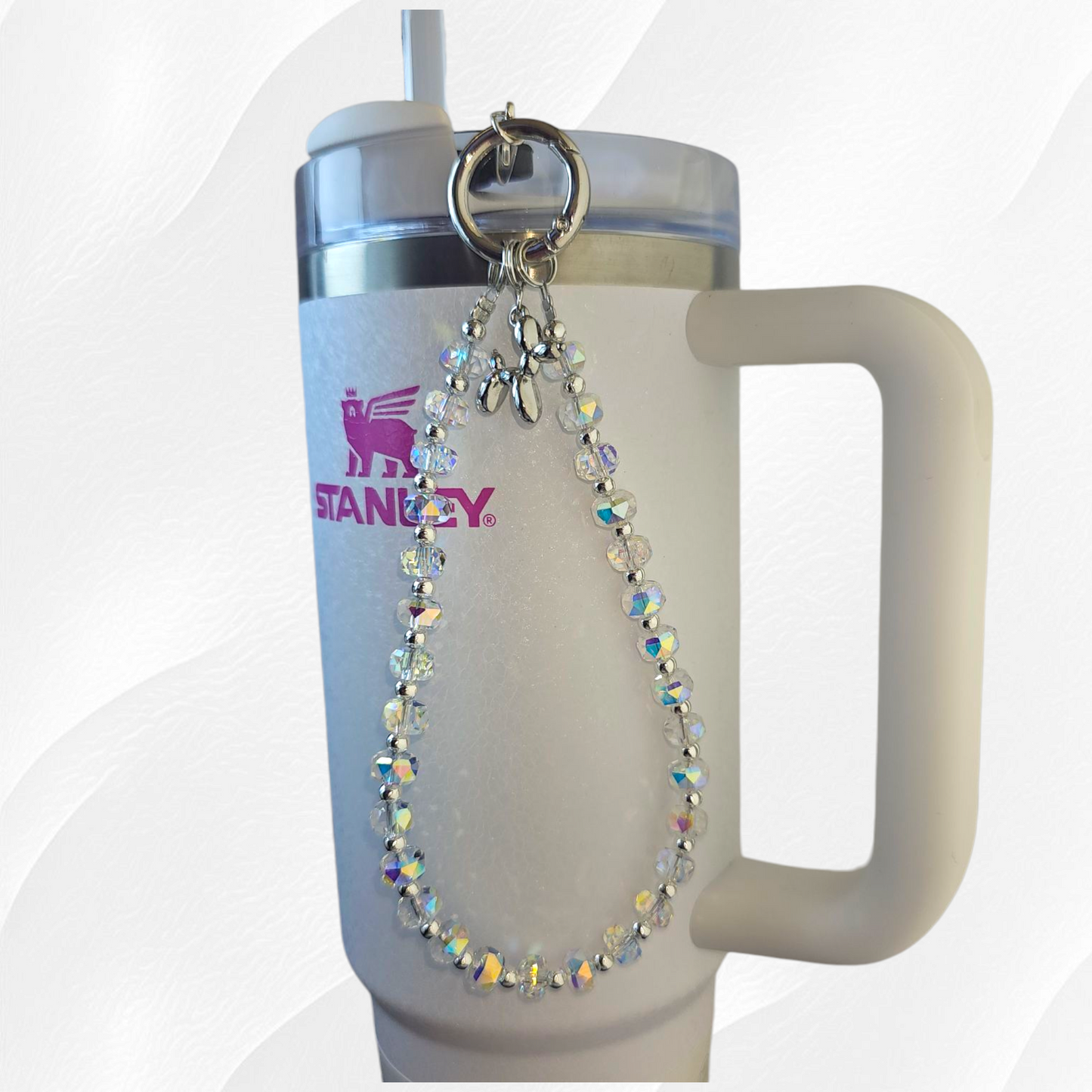 Crystal Beaded Balloon Dog Tumbler Charm Bracelet  - White Rainbow