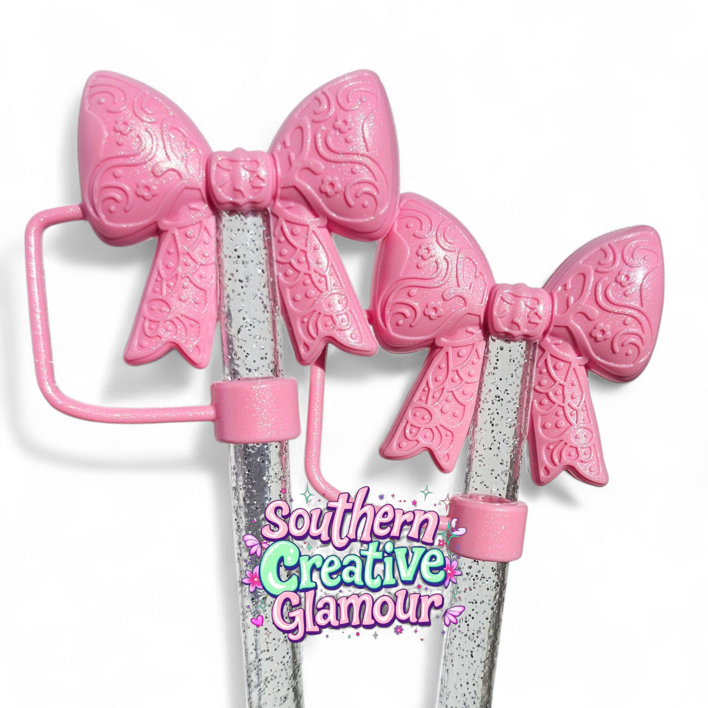 Paisley Princess 3D Bow Silicone 10mm Straw Topper | Sizzling Pink