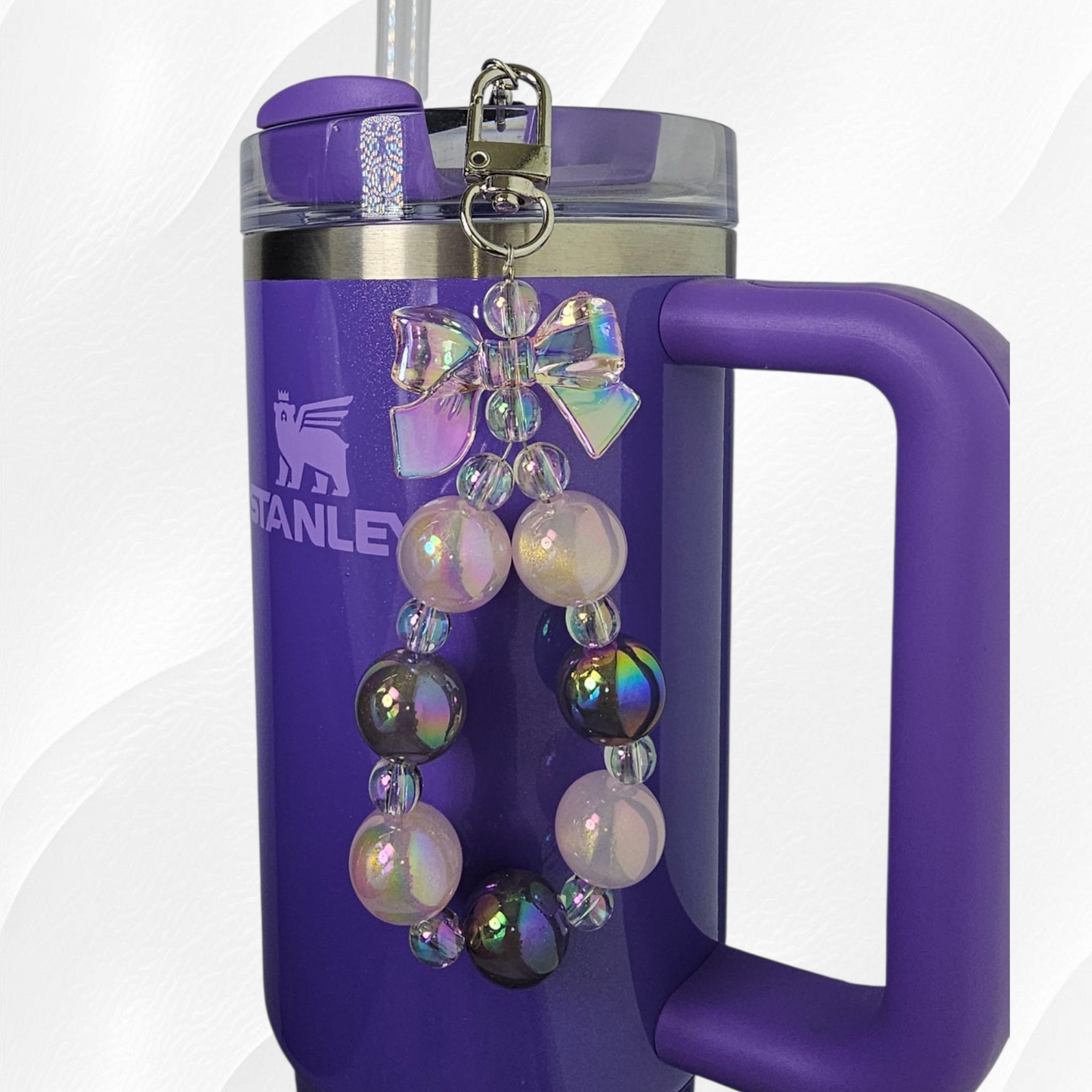 Iridescent Beaded Coquette Bow Tumbler Straw Charm