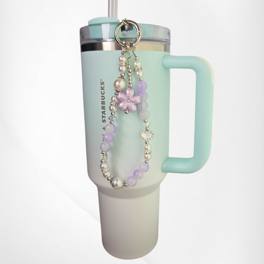 Sakura Flower Beaded Tumbler Charm Bracelet  - Lavender Purple