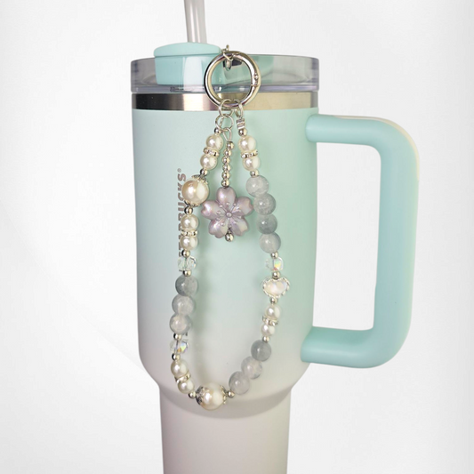 Sakura Flower Beaded Tumbler Charm Bracelet  - Purple