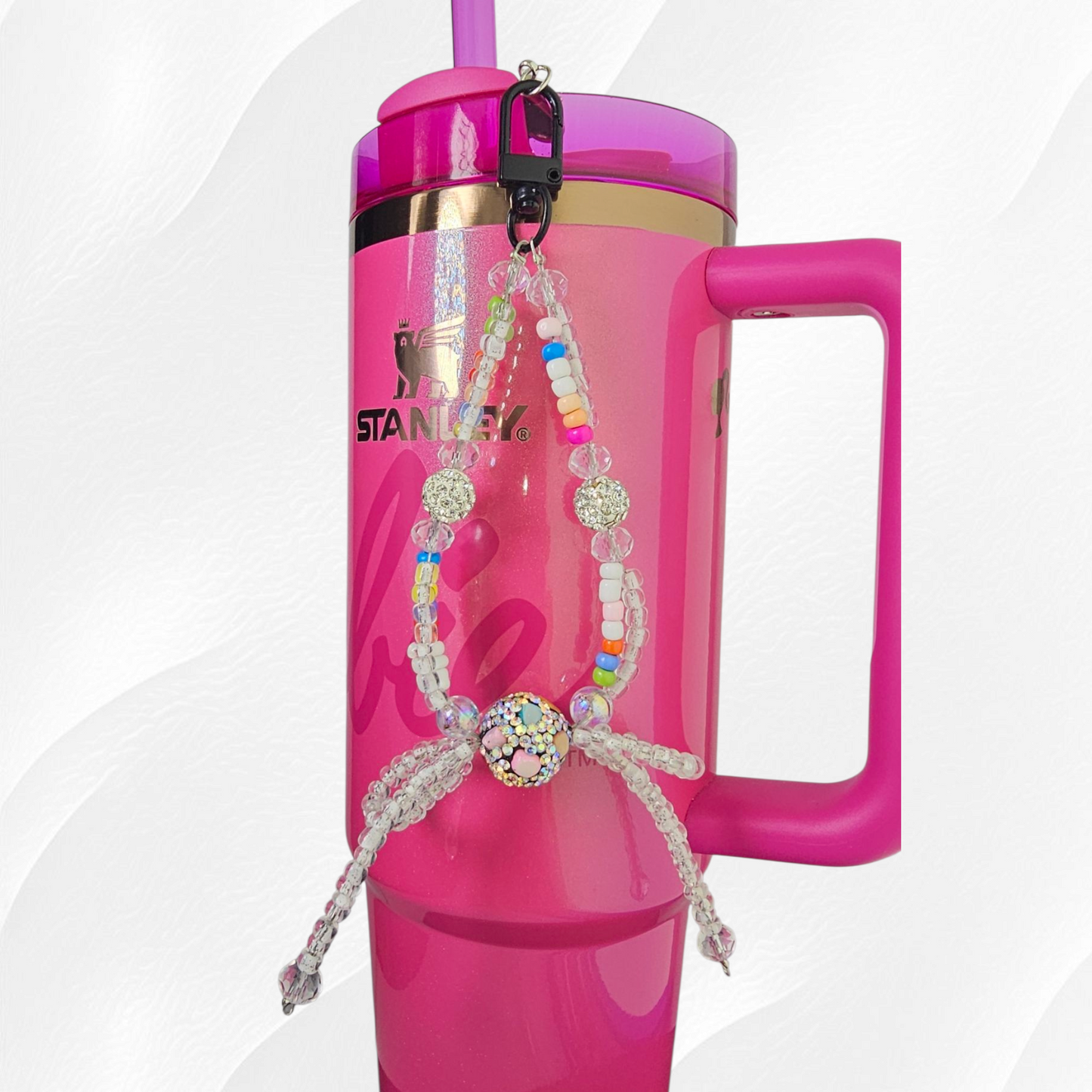 Beaded Glitter Bow Tumbler Straw Charm
