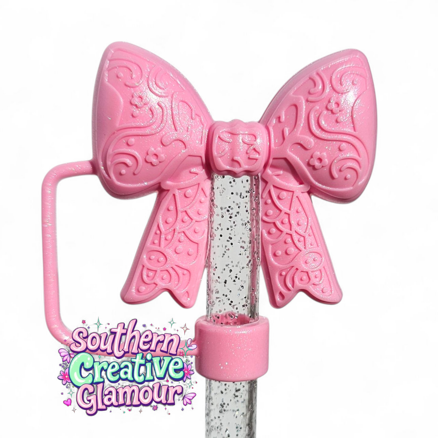 Paisley Princess 3D Bow Silicone 10mm Straw Topper | Sizzling Pink
