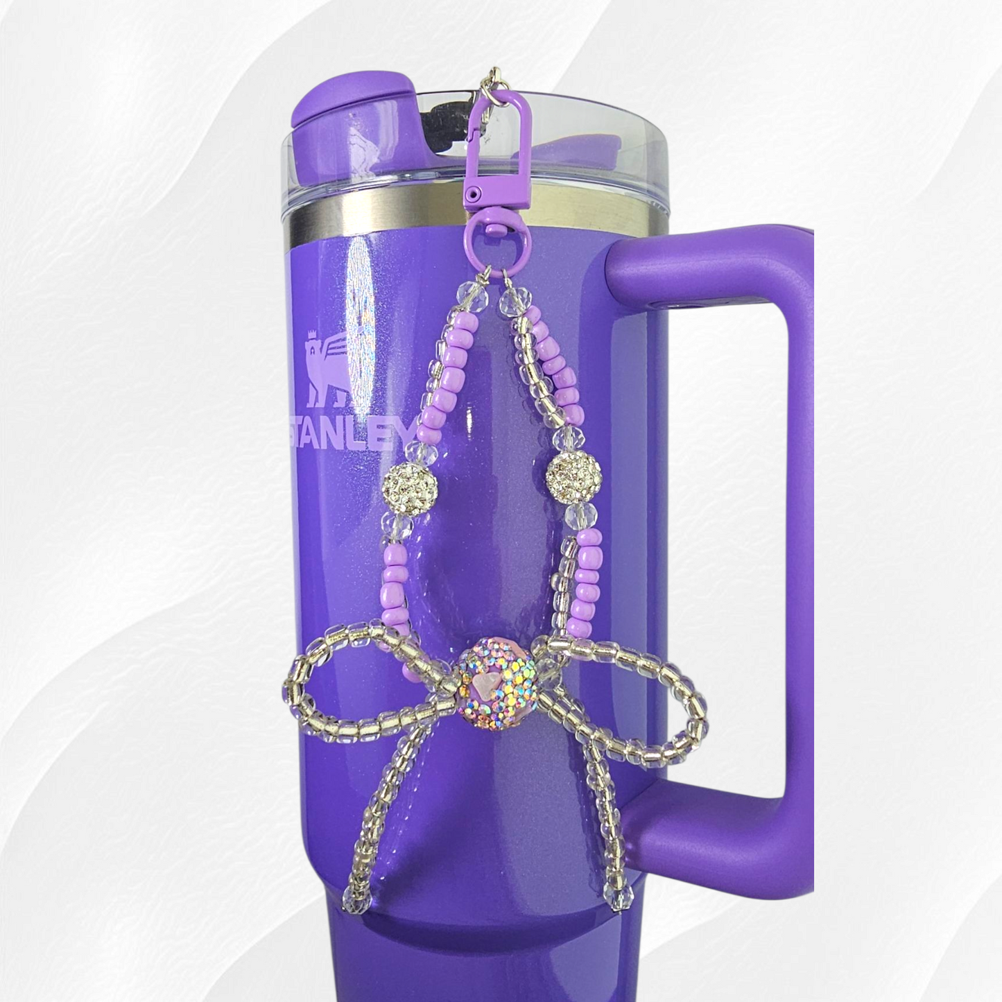 Beaded Glitter Bow Tumbler Straw Charm