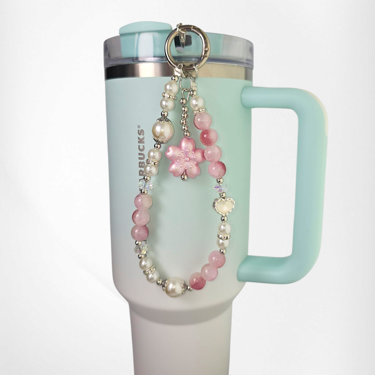 Sakura Flower Beaded Tumbler Charm Bracelet  - Pink