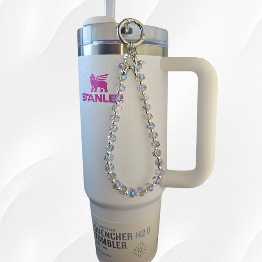 Crystal Beaded Balloon Dog Tumbler Charm Bracelet  - Chrome Rainbow