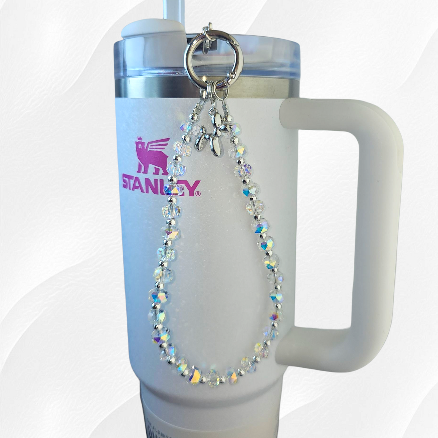 Crystal Beaded Balloon Dog Tumbler Charm Bracelet  - White Rainbow