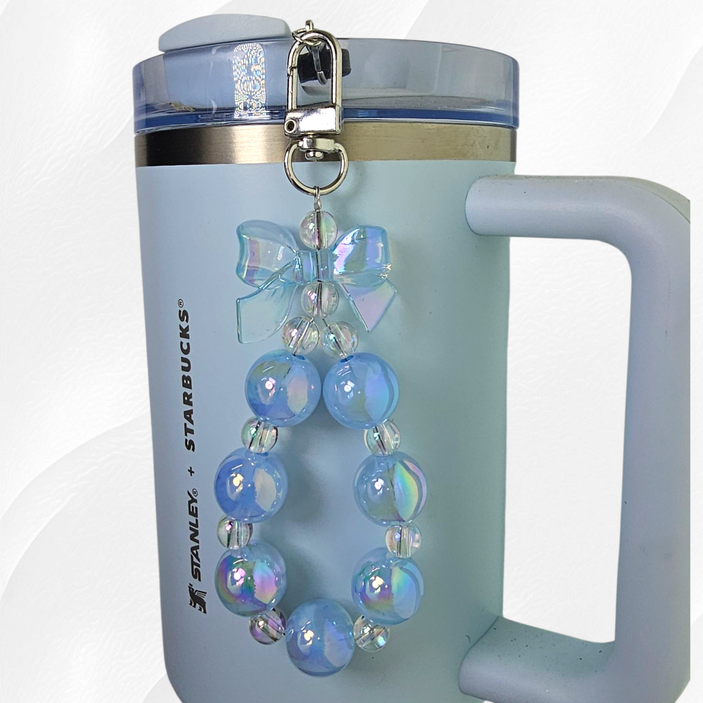 Iridescent Beaded Coquette Bow Tumbler Straw Charm