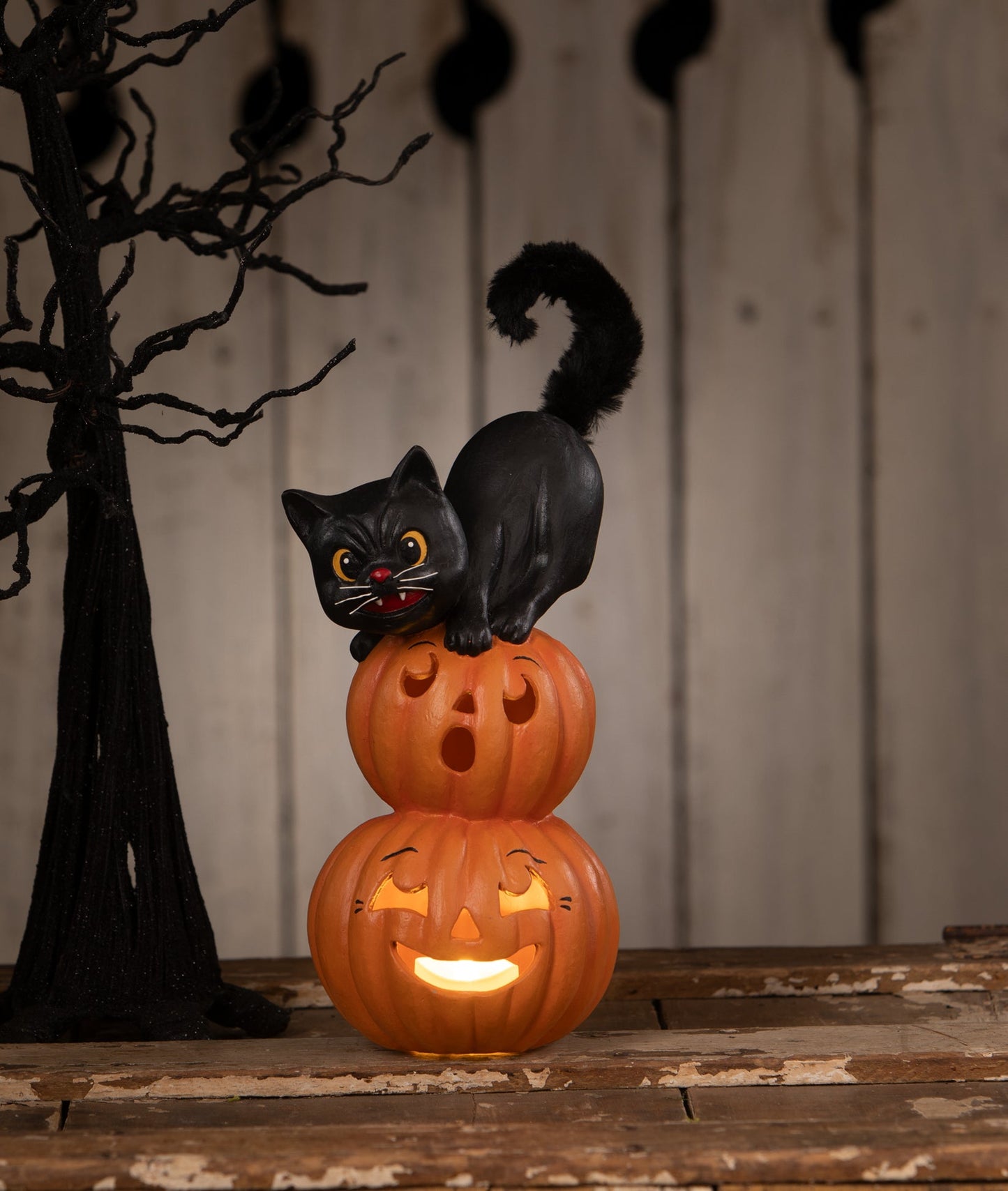 Small Pumpkin Stack Black Cat | Halloween Decor | Bethany Lowe