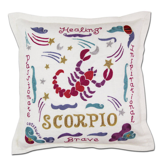 Scorpio Astrology Hand-Embroidered Pillow by Cat Studio