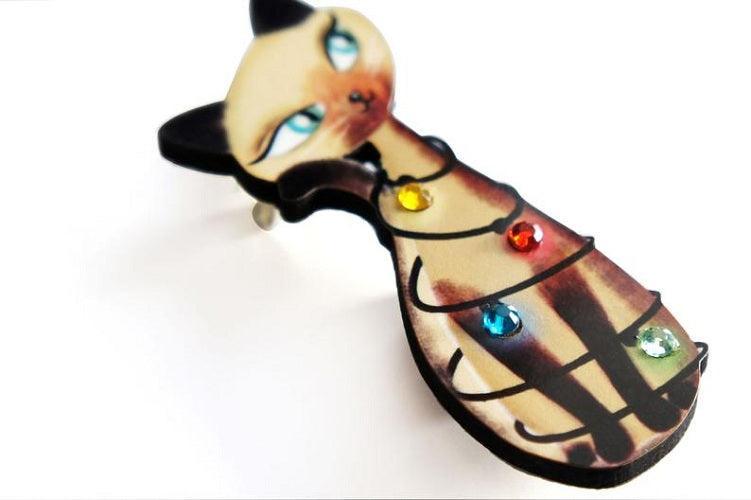 Siamese Cat with Christmas Lights Brooch by Laliblue