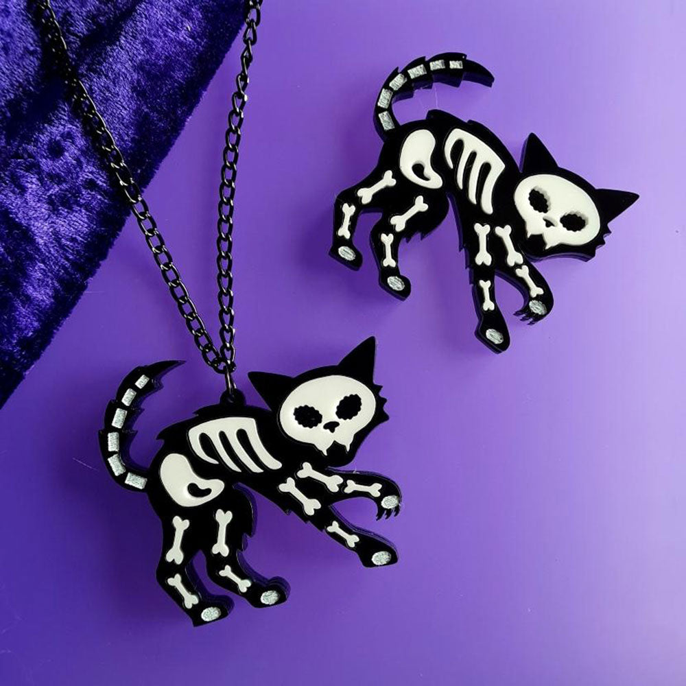 Skeleton Cat Brooch by Cherryloco Jewellery