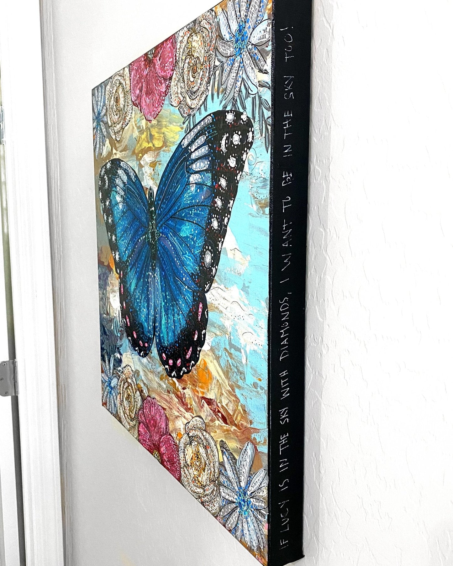 Sky Diamonds Butterfly Floral ( Original Painting )