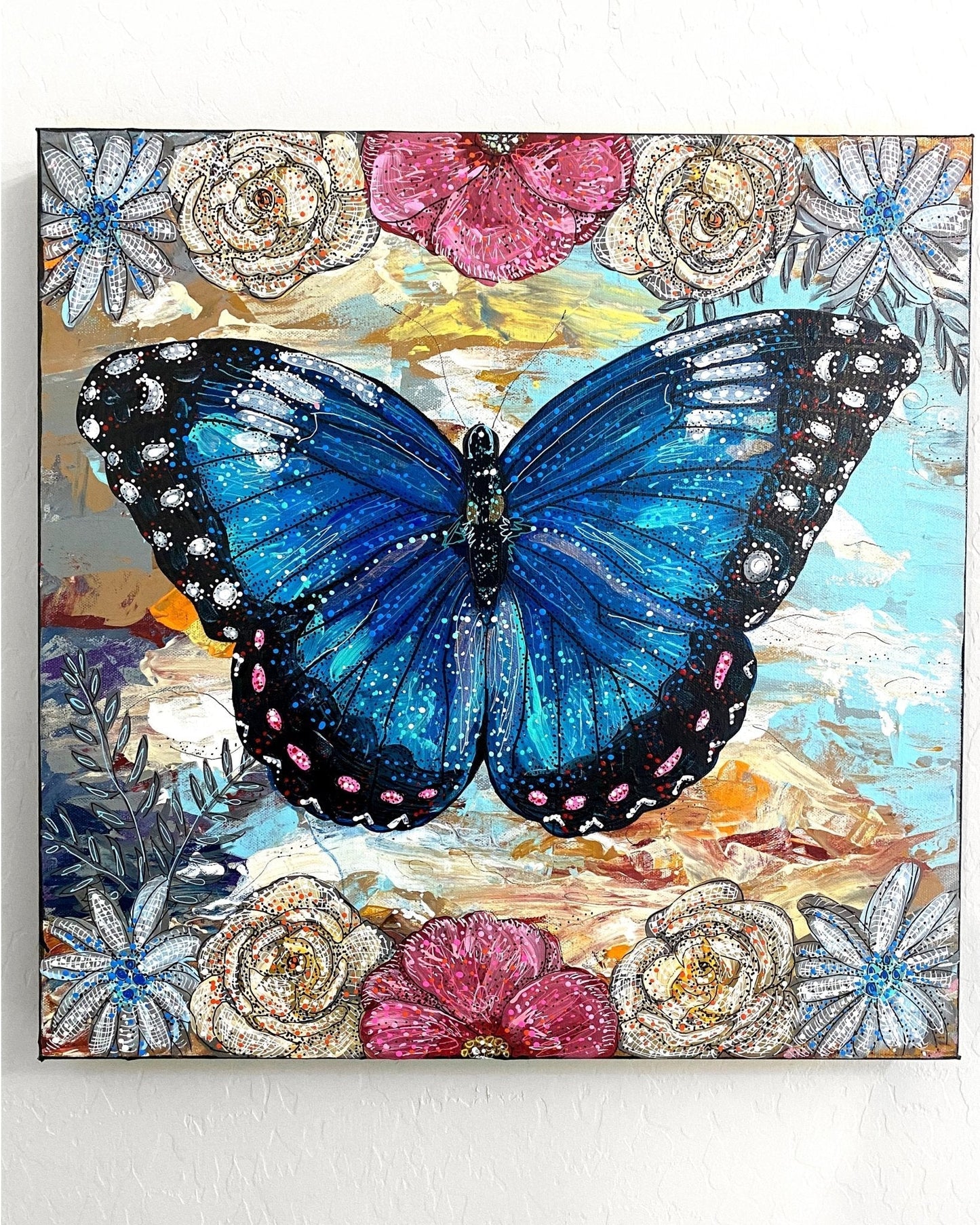 Sky Diamonds Butterfly Floral ( Original Painting )