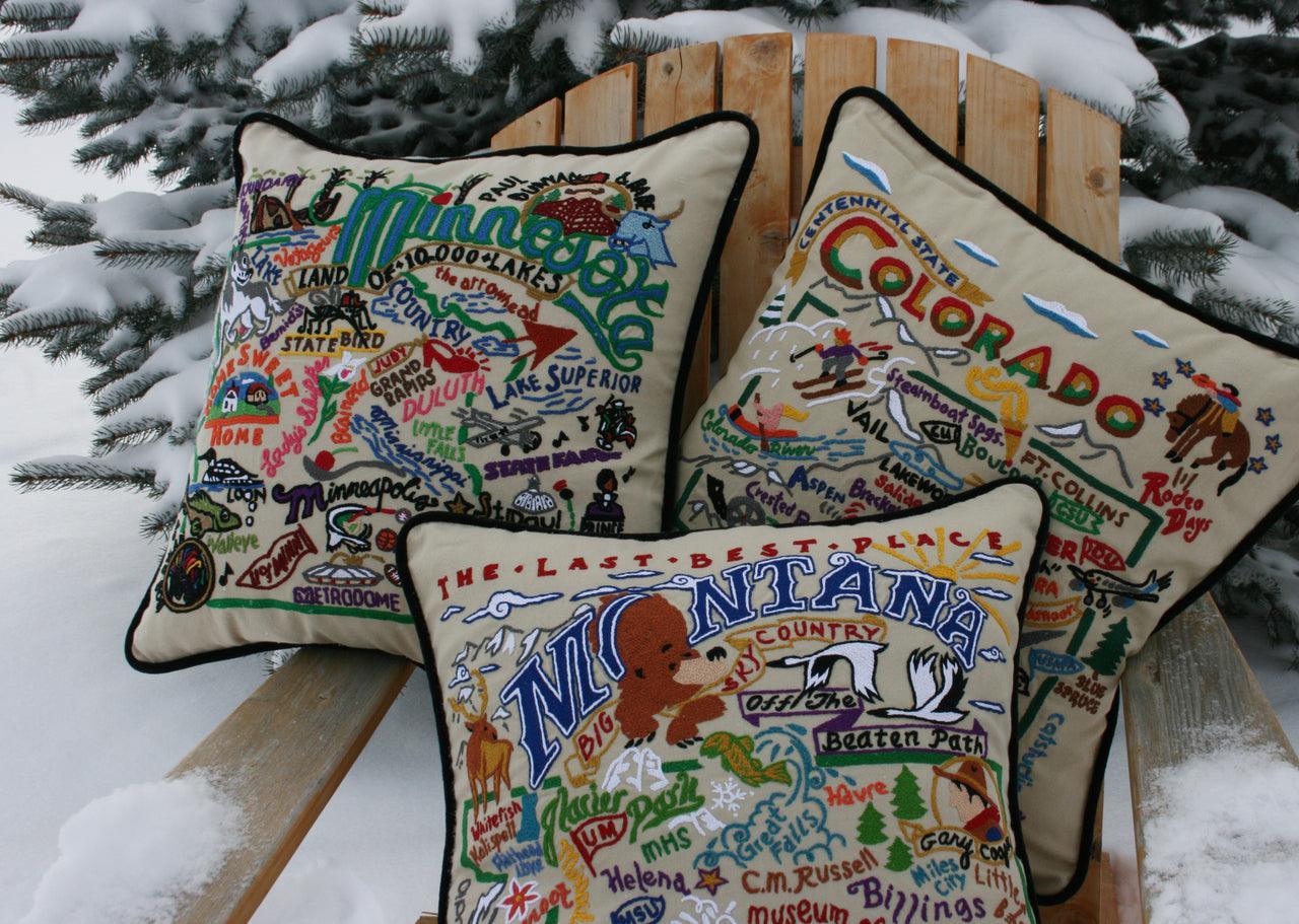South Pole Christmas Hand-Embroidered Pillow