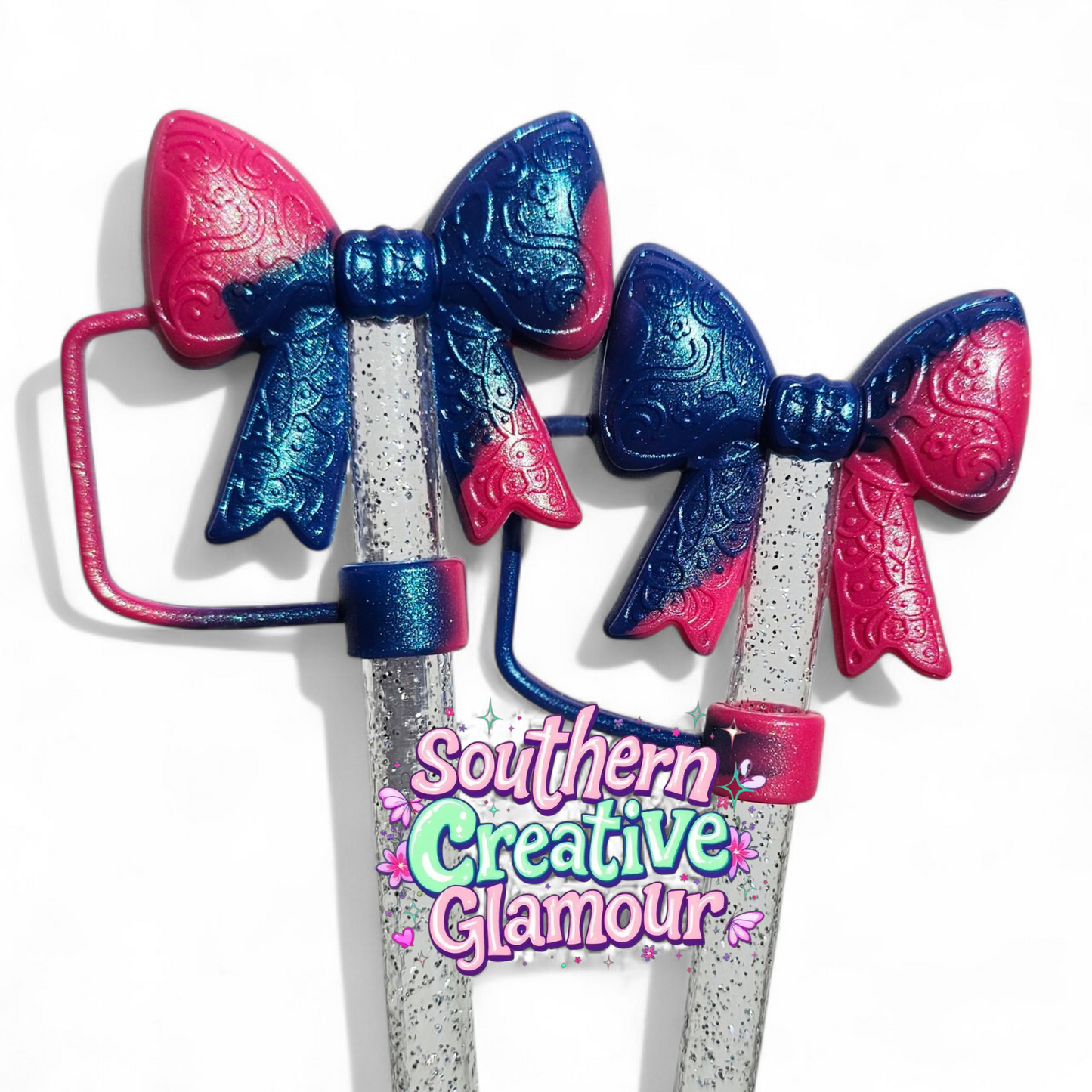 Paisley Princess 3D BOW Silicone 10mm Straw Topper | Berry Truffle Pink Shimmer