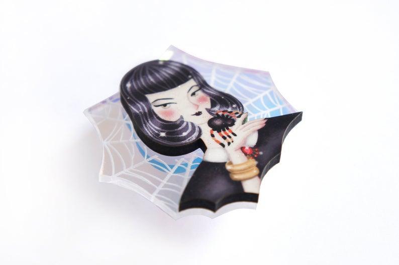 Spider Woman with Web Brooch by Laliblue