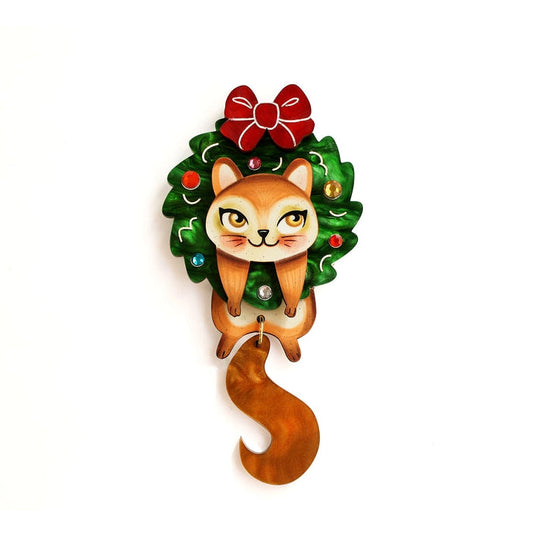 Squirrel in A Christmas Wreath Brooch by Laliblue