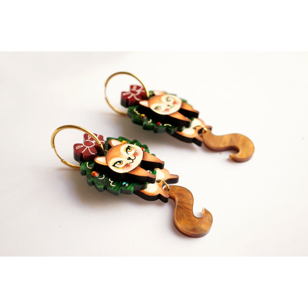 Squirrel in A Christmas Wreath Earrings by Laliblue