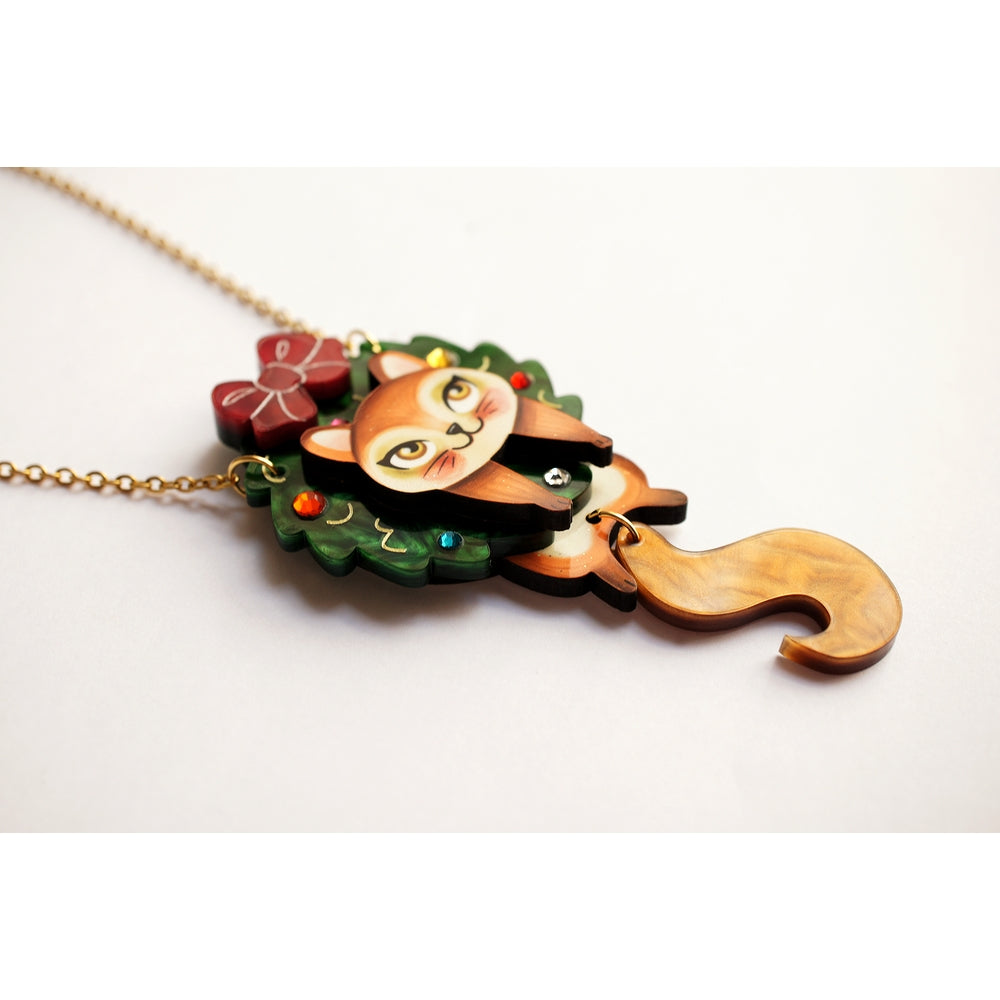 Squirrel in A Christmas Wreath Necklace by Laliblue