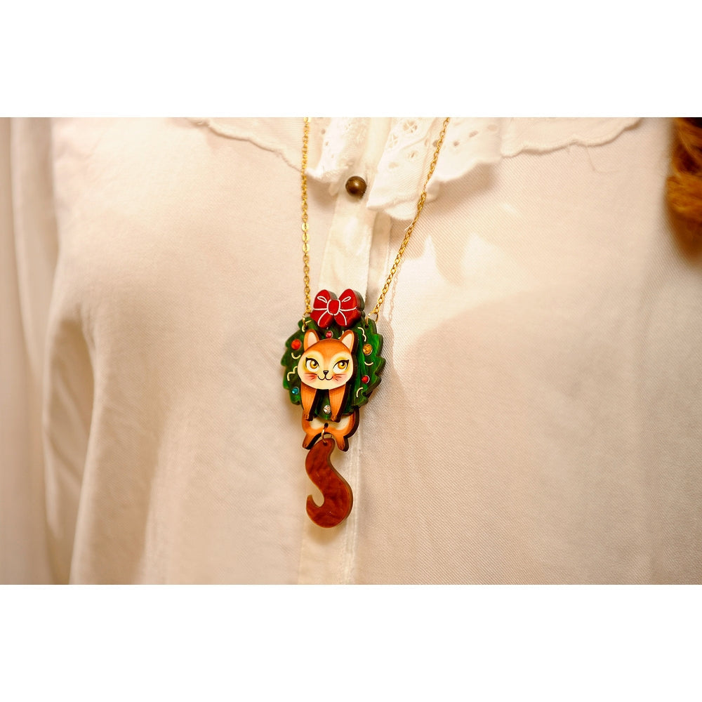 Squirrel in A Christmas Wreath Necklace by Laliblue