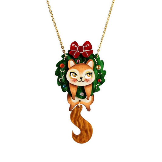 Squirrel in A Christmas Wreath Necklace by Laliblue