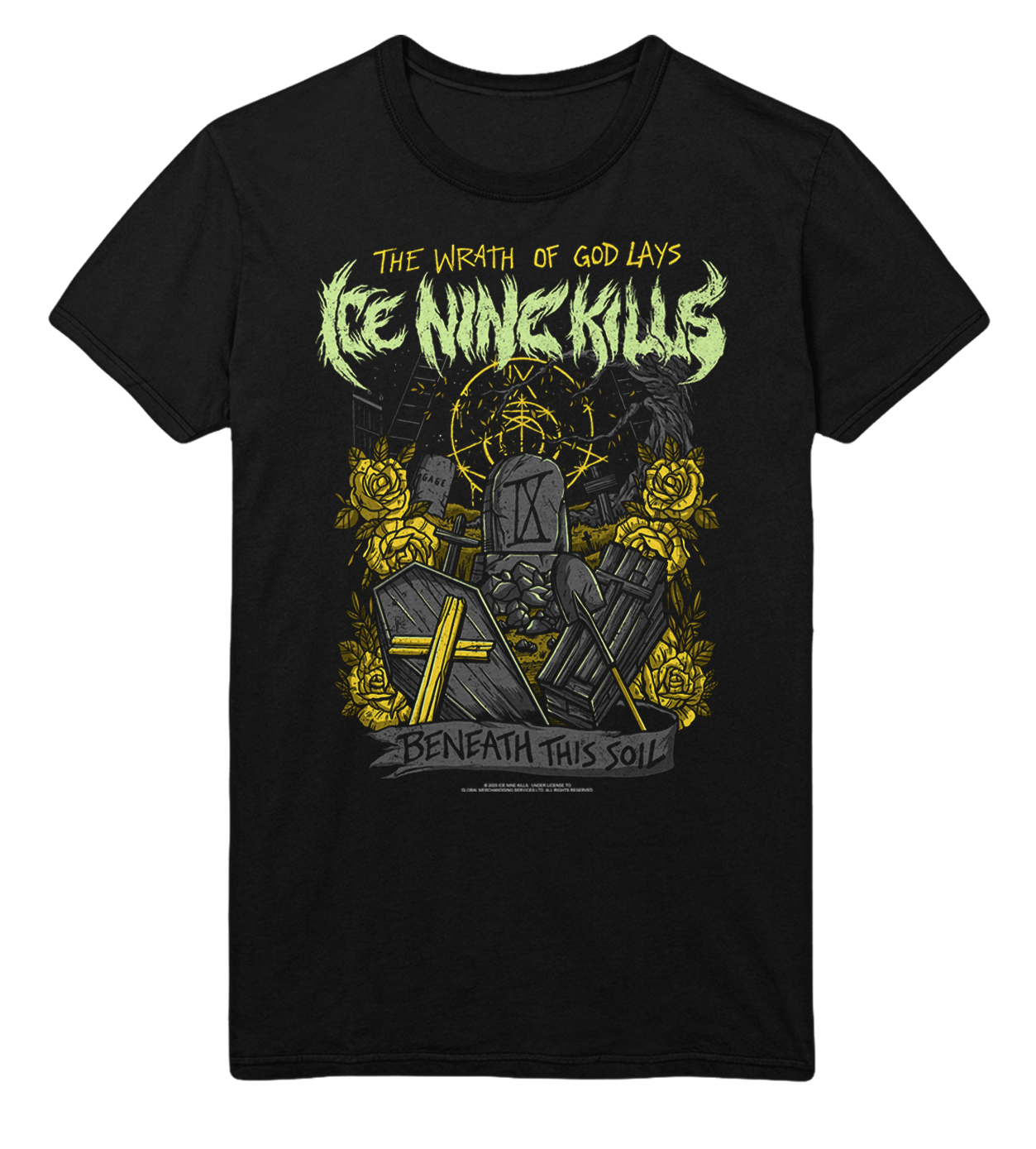 Stakes Ice Nine Kills Yellow Wrath Jumbo Print T-Shirt [Apparel]