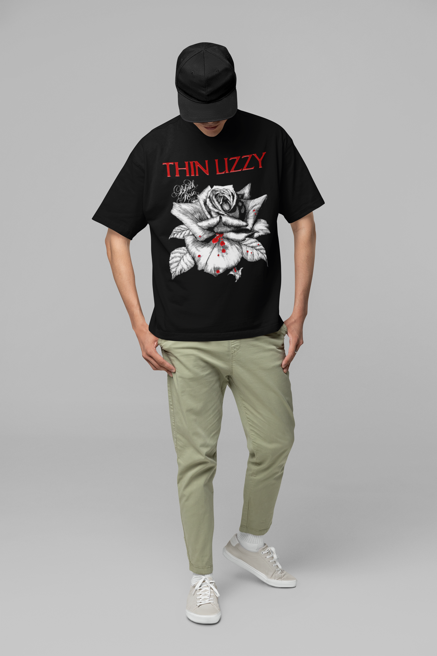 Stakes Thin Lizzy - Black Rose Jumbo Print T-Shirt [Apparel]