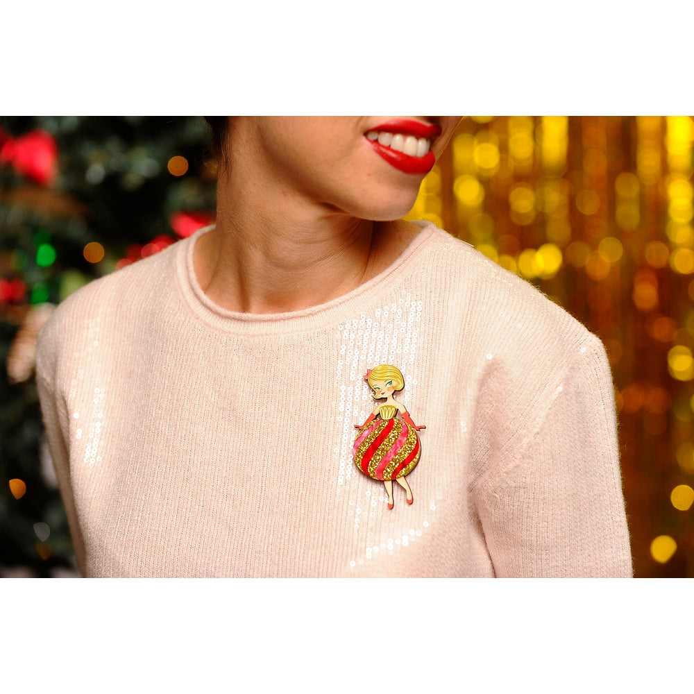 Striped Christmas Lady Ornament Brooch by Laliblue