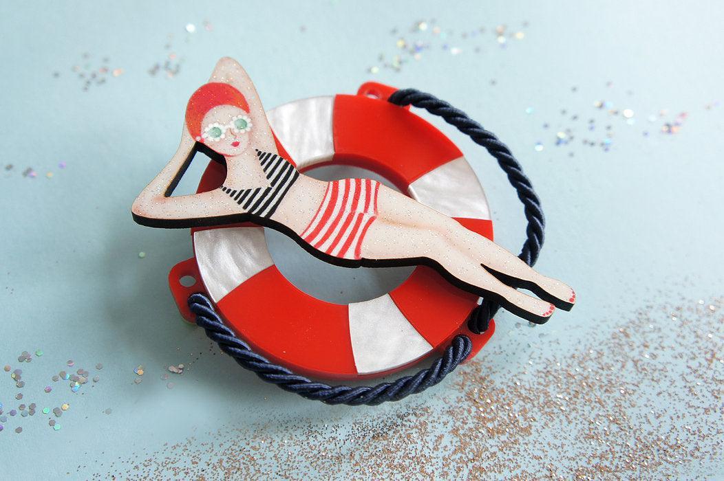 Sun Bather Pin Up Inspired Brooch and Necklace by Laliblue