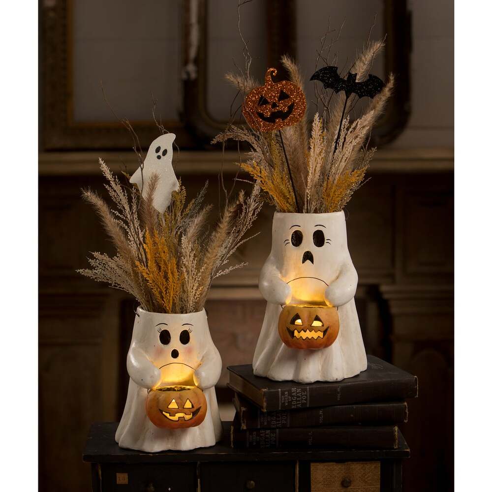 Sweet Boo With Pumpkin Bucket Paper Mache by Bethany Lowe Designs