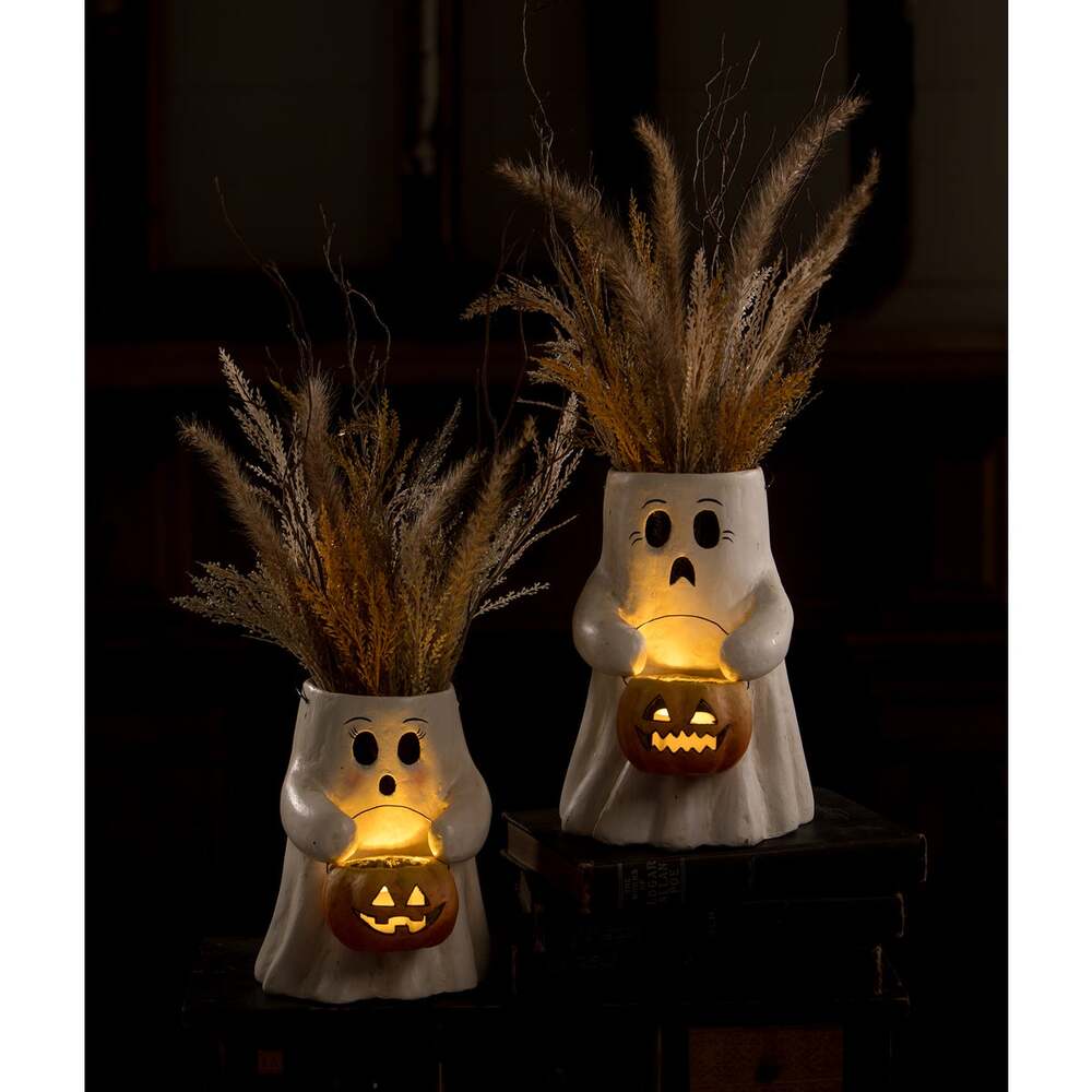 Sweet Boo With Pumpkin Bucket Paper Mache by Bethany Lowe Designs