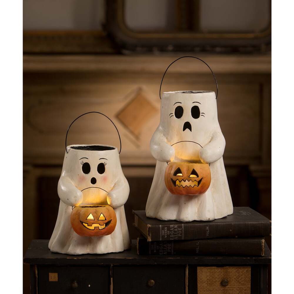 Sweet Boo With Pumpkin Bucket Paper Mache by Bethany Lowe Designs
