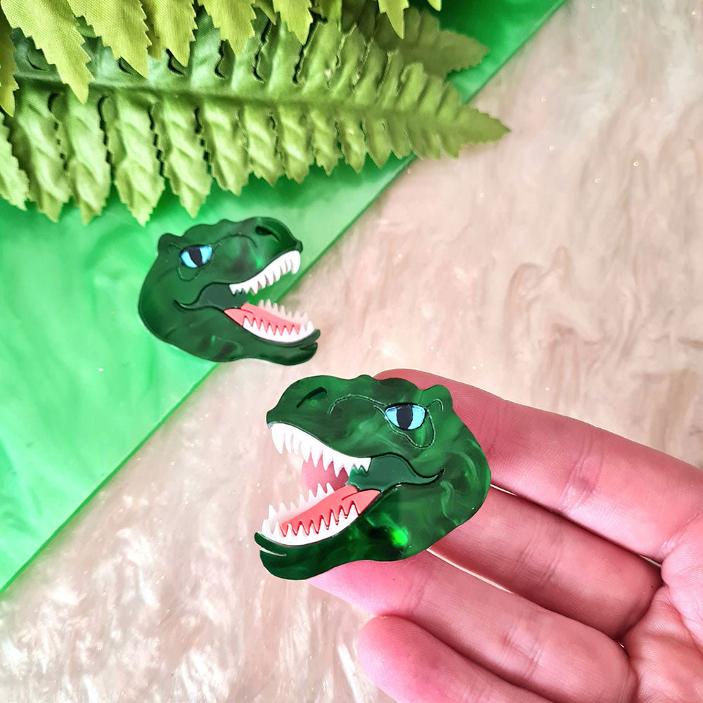 T Rex Dinosaur Brooch Set by Cherryloco Jewellery