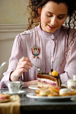Teapot Clock Brooch by Laliblue
