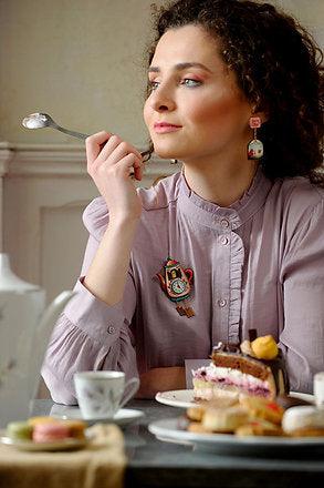 Teapot Clock Brooch by Laliblue