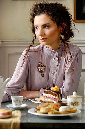 Teapot Clock Brooch by Laliblue
