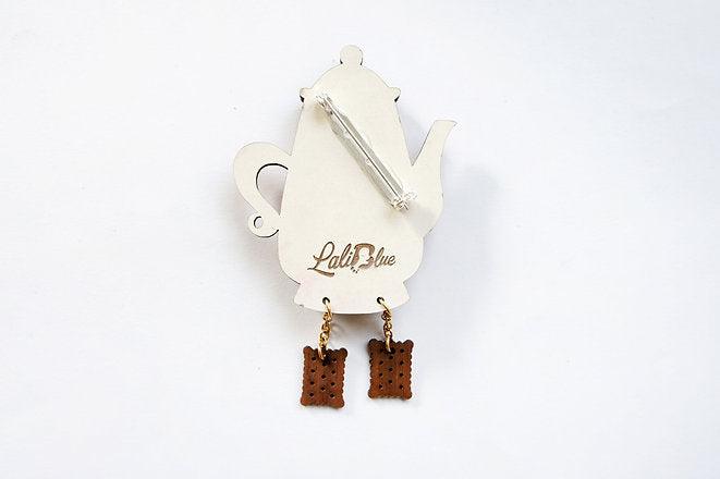 Teapot Clock Brooch by Laliblue