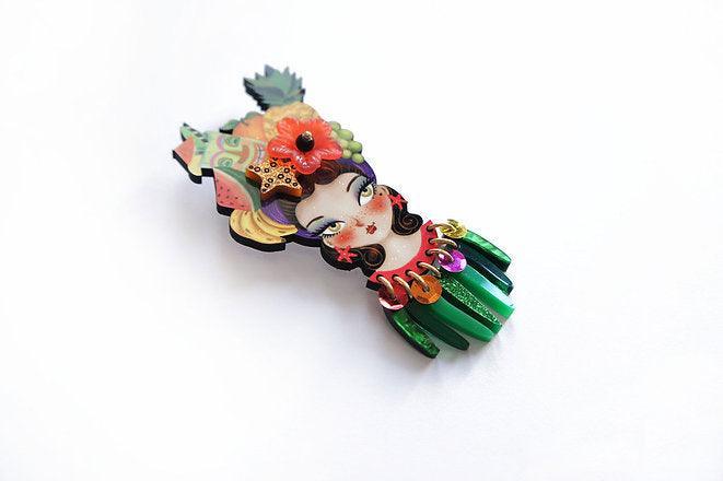 Tropical Tiki Girl Brooch by Laliblue