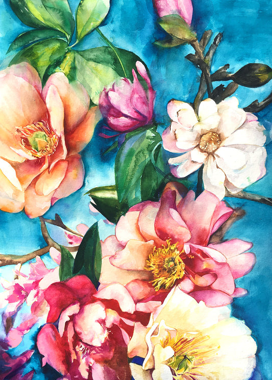 Tropical Floral Art Print Bright Exotic Bloom Still Life Illustration