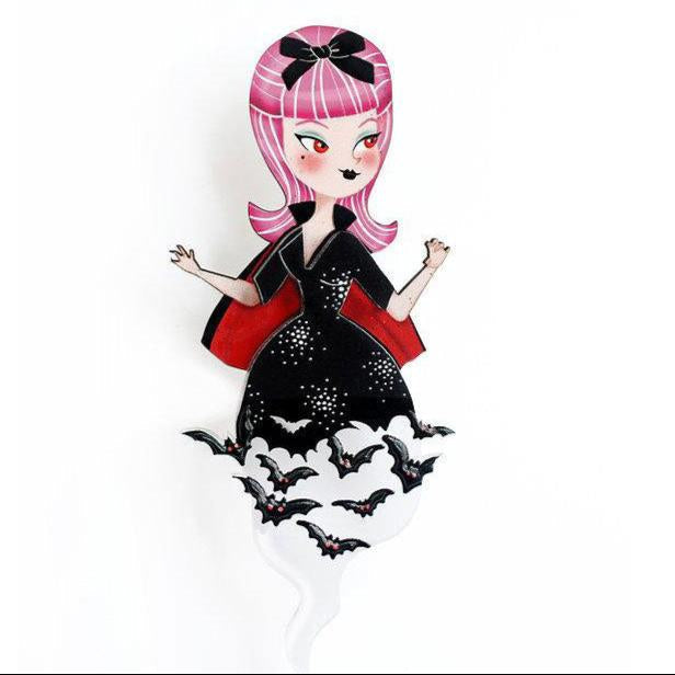 Vampiress With Bats Brooch by Laliblue