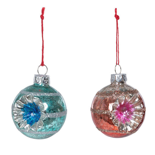 Vintage Reflector Ball Ornaments Pink & Blue Set of 2
