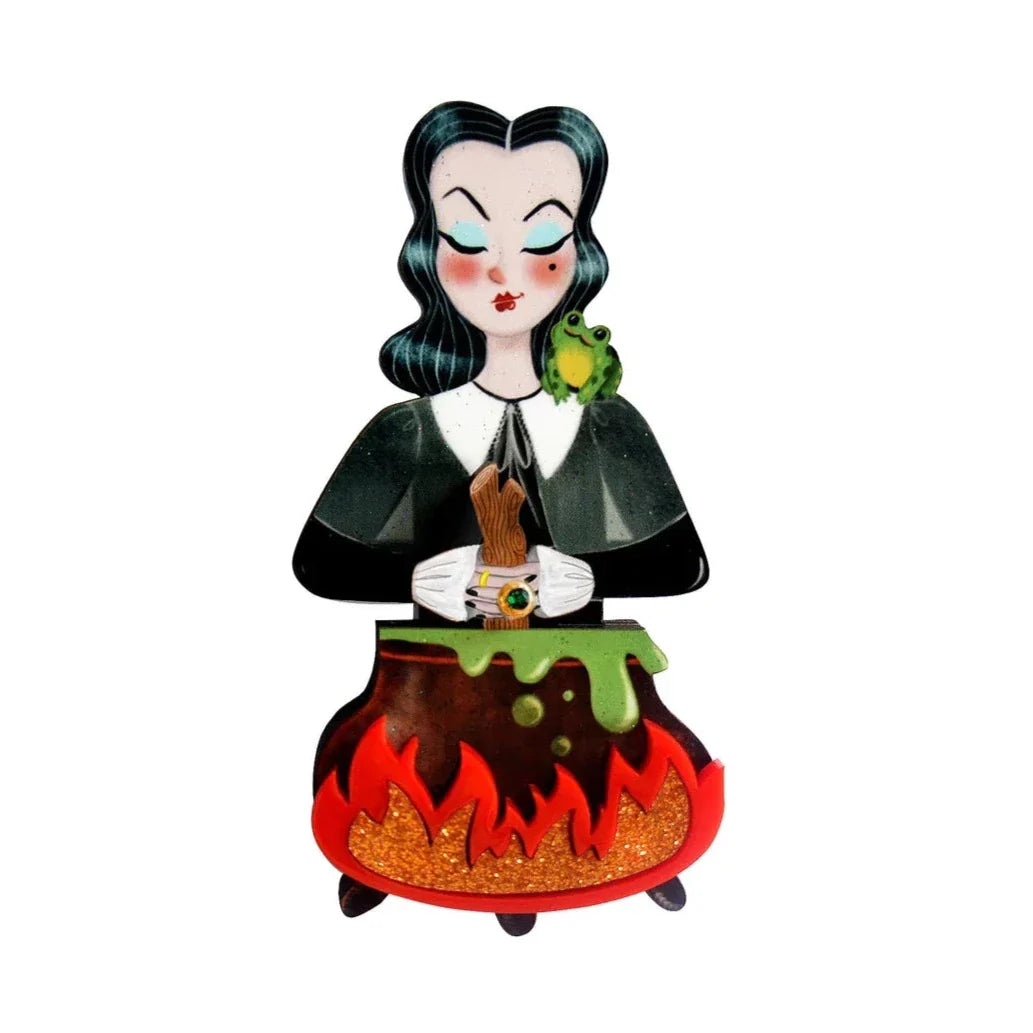Witch with Cauldron Halloween Brooch by Laliblue