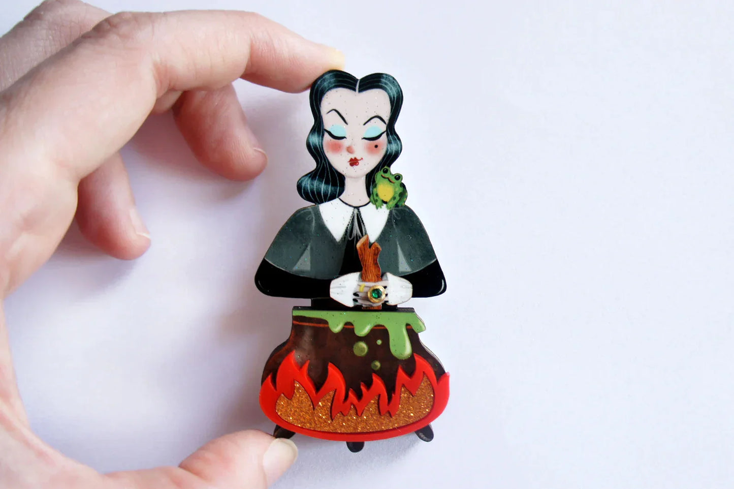 Witch with Cauldron Halloween Brooch by Laliblue
