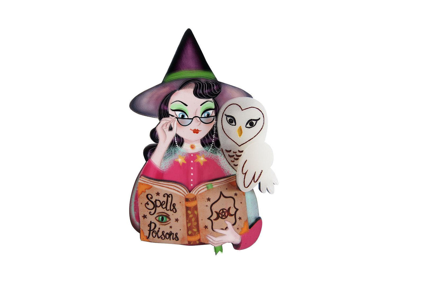 Witch with Owl Halloween Brooch by Laliblue