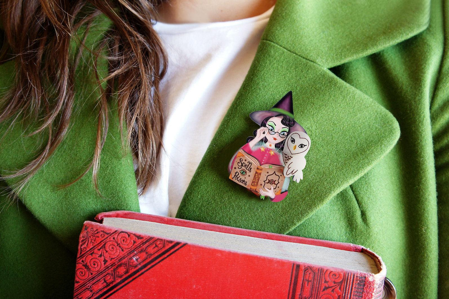 Witch with Owl Halloween Brooch by Laliblue